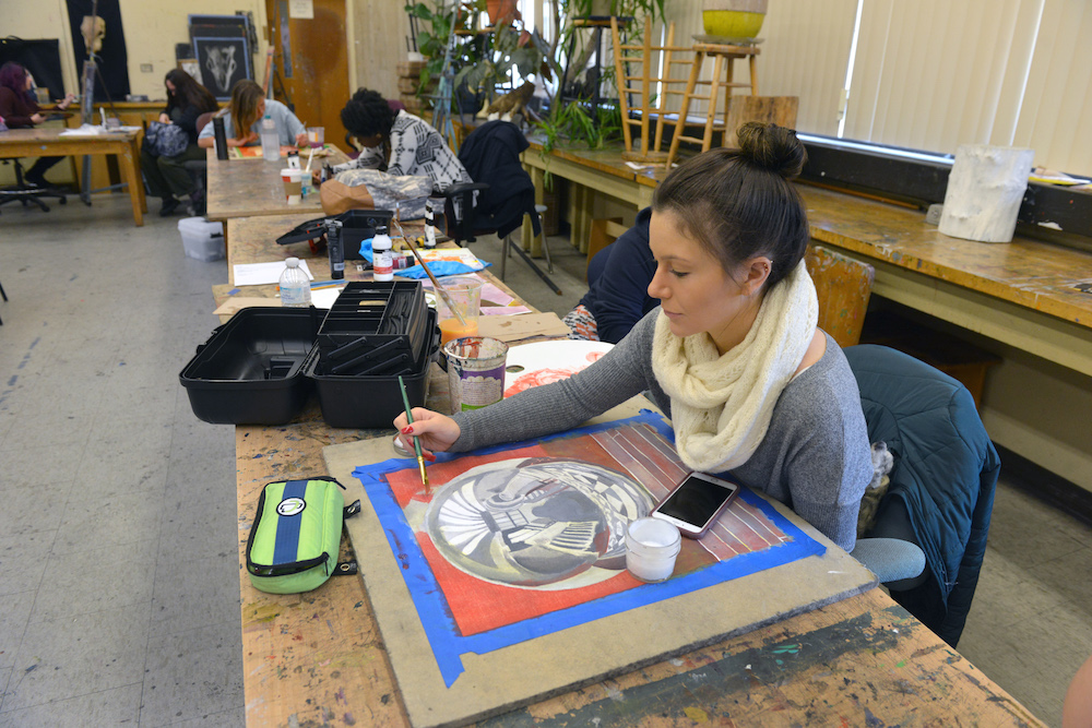 A female student painting